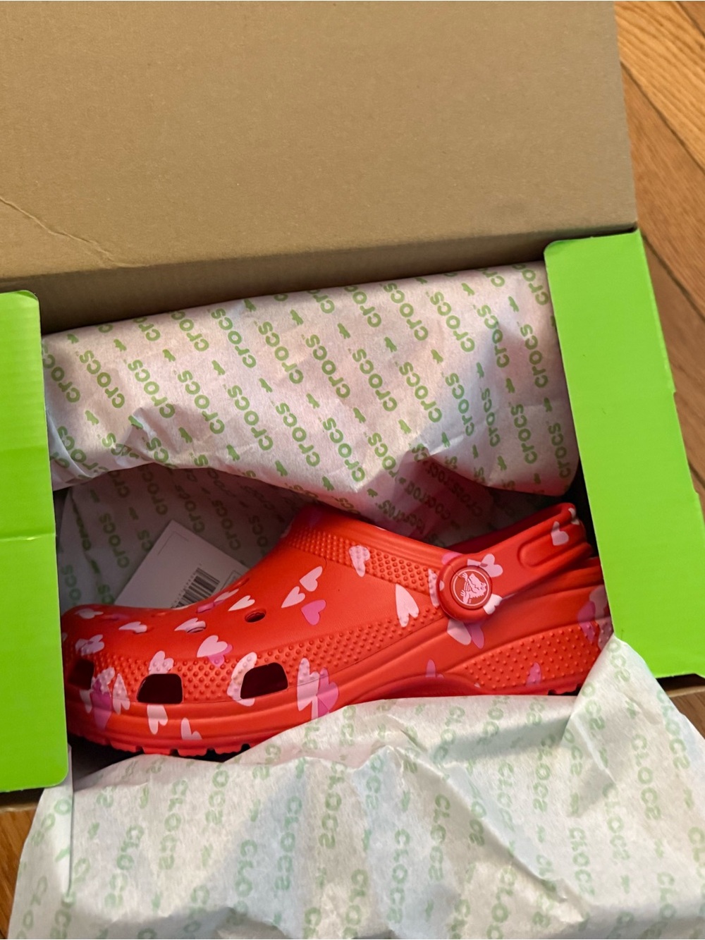 CROCS Kids' Classic Clog in Red with Pink Hearts